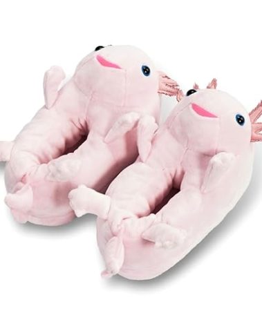 ooohyeah Women’s Fuzzy Cute Slippers, Funny Cozy Non-Slip House Foam Slippers for Women, Lulu the Axolotl, L