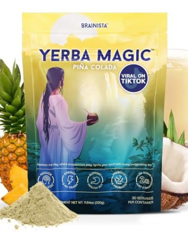 Yerba Magic – Yerba Mate Tea Instant Powder Super Drink with Nootropics, Prebiotics & Probiotics – Clean Energy, Mental Clarity & Gut Wellness | Low Sugar, Natural Caffeine – Pina Colada, 30 Servings