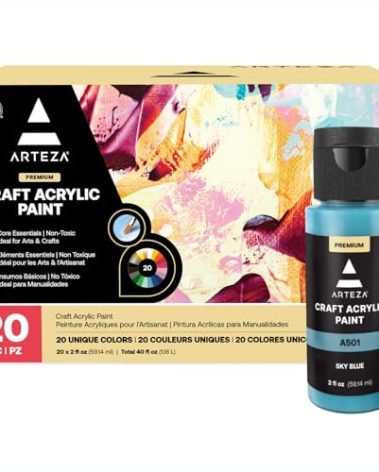 ARTEZA Craft Acrylic Paint Set, Water-Based Acrylic Craft Paint, Matte Finish Artist Paints, Art Supplies for Glass, Wood, Ceramics, Fabrics, Leather