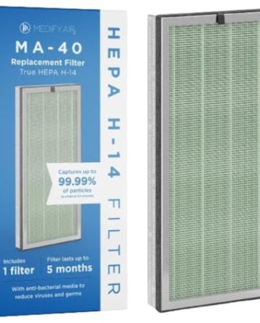 Medify Air MA-40 Genuine Replacement Filter | for Allergens, Wildfire Smoke, Dust, Odors, Pollen, Pet Dander | 3 in 1 with Pre-filter, H14 HEPA, and Activated Carbon | Removal to 0.1 Microns | 1-Pack