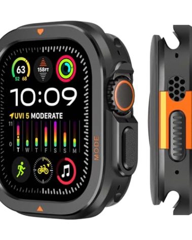 Suphart 2 in-1 Metal Cover Compatible with Apple Watch Ultra 3/2/1 Case 49mm, Rugged Bumper with Back Protector for iWatch Ultra 49mm, Black
