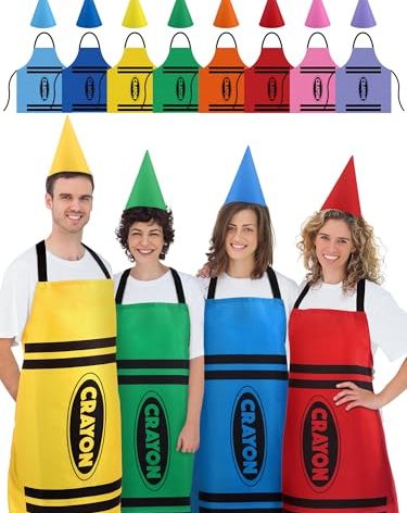 Mepase16pc Color Crayon Apron and Funny Gnome Cone Hats for Costume Set for Adults Fancy Dress Outfit Halloween Cosplay