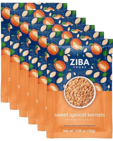 Ziba Foods Wild Grown Sweet Apricot Kernels | Non-GMO, Vegan, Whole 30 Friendly & Keto, Paleo, Dry Roasted Superseed | Wild Grown Superfood Naturally High In Vegan Protein and Omega 3s, Pack of 6