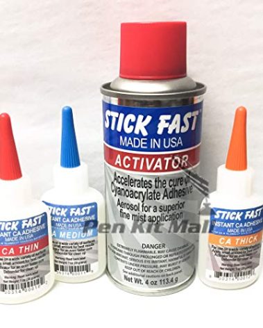 Stick Fast 4 Pc Starter Kit Activator 4 oz Activator 1oz Thin 1oz med 1oz Thick CA