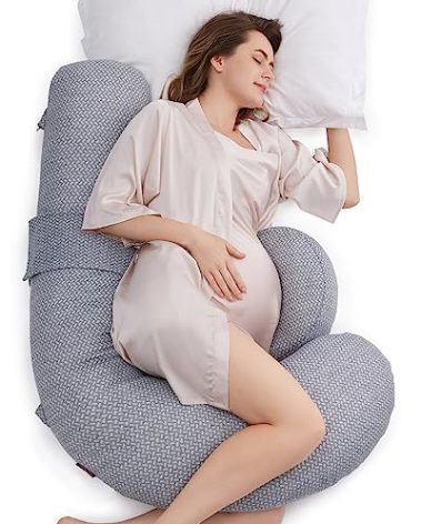Momcozy Pregnancy Pillows, Original F Shaped, with Air Layer Cover, Grey