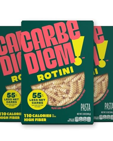Carbe Diem!, Rotini, Lower Net Carb Pasta with Traditional Flavor & Texture, 8 grams of Protein, 55% Fewer Net Carbs & Only 110 Calories Per Serving, Pack of 3