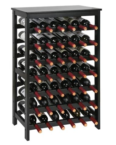 VASMIA 42 Bottles Bamboo Wine Rack,7-Tier Wine Rack Freestanding Floor with Table Top, Wine Storage Shelf for Kitchen Dining Room Bar,Black