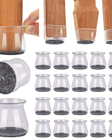 BUMACO Chair Leg Floor Protectors Chair Leg Protectors for Hardwood Floors Silicone Pads Covers to Protect Floors Clear-20 Pcs Universal S (15/16" to 1-5/16")