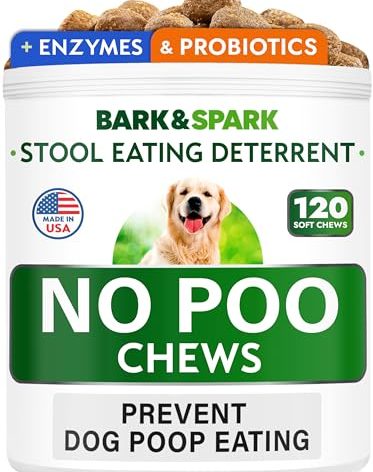 BARK&SPARK NO Poo Treats - Prevent Dog Poop Eating - Coprophagia Treatment - Stool Eating Deterrent - Probiotics & Enzymes - Digestive Health + Breath Aid - 120 Soft Chews - USA Made - Bacon Flavored
