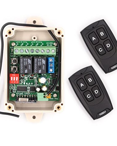Solidremote 12V - 24V Secure Wireless RF Remote Control Relay Switch Universal 2-Channel Receiver with 2 Transmitters for Garage Door Openers, LED Lights etc (KIT-1)