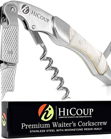 Hicoup Wine Opener - Professional Corkscrews for Wine Bottles w/Foil Cutter and Cap Remover - Manual Wine Key for Servers, Waiters, Bartenders and Home Use - Stainless Steel w/Moonstone Resin Inlay