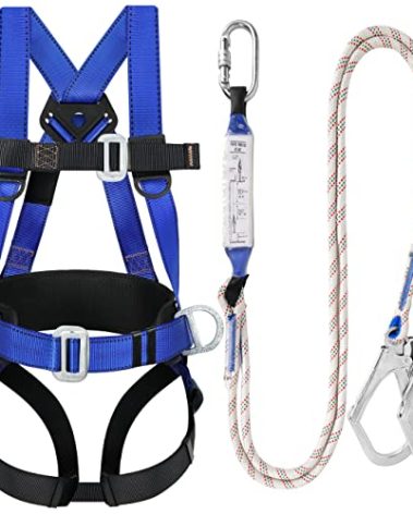 TT TRSMIMA Safety Harness Fall Protection Kit: Full Body Roofing harnesses with Shock Absorbing Lanyard - Updated Comfortable Waist Pad