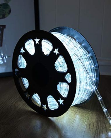50ft 360 LED Waterproof Rope Lights, 110V Connectable Indoor Outdoor White Led Rope Lights for Outside, Deck, Patio, Pool, Camping, Bedroom Decor, Landscape Lighting and More (White)