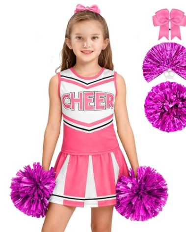 knemmy Cheerleader Costume for Girls Cheerleading Outfit Cheer Leader Dress for Halloween Party, Pink