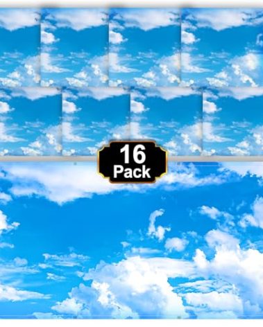 Aheroi Fluorescent Light Covers, 16Pcs 4 x 2 Feet Light Covers for Ceiling Lights, Classroom Light Cover Magnetic Shades Cover, Office Cloud Lights for Fixture Globes Shades Decor (Cloud Blue Sky)