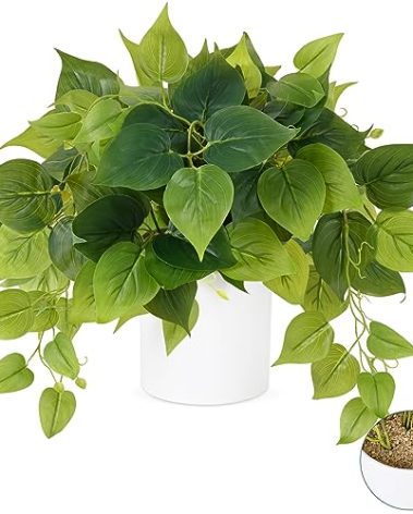 Waipfaru Faux Plants Indoor with Ceramic Pots, Realistic Small Fake Plants, Fake Plants with Pothos, Fake Potted Plants, Artificial Plant for Home Shelf Bathroom Kitchen Office Indoor Outdoor Decor