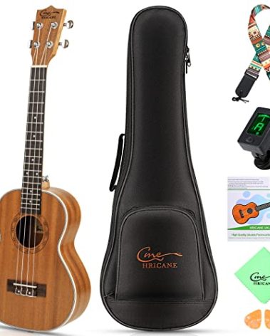 Hricane Concert Ukulele 23 inch UKS-2, 4 Strings Ukeleles For Beginners, Sapele Hawaiian Ukele with Ukulele Case and Ukele String Set