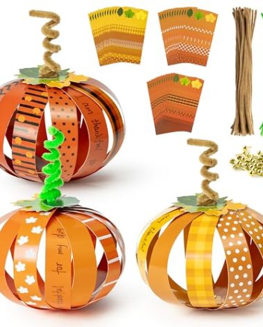 BeYumi Paper Strip Pumpkin Craft - 36Pcs Halloween Pumpkin Craft Kit DIY Fall Thanksgiving Gratitude Pumpkin Thankful Craft Autumn Holiday Religious Decor Home School Classroom Fun Activities for Kids