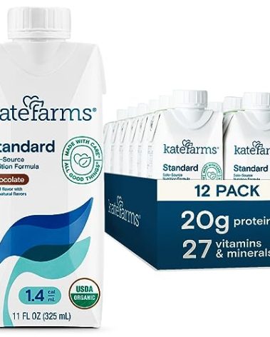 KATE FARMS Organic 1.4 High Calorie Nutrition Shake, Chocolate, 20g Protein, 27 Vitamins and Minerals, Meal Replacement, 11 oz (12 Pack)