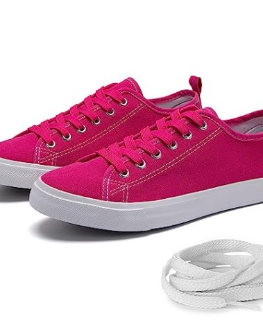Canvas Shoes for Women Casual Low Top Sneakers Fashion Womens Tennis Shoes with Extra Laces, Pink, Size 9