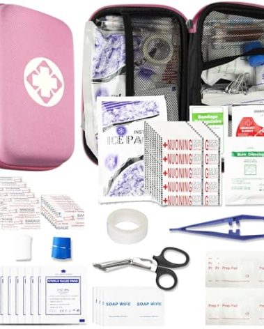 276PCS Small Travel First Aid Kit Supplies for Business, First Aid Emergency Set Backpacking Essentials Items Trauma Survival Kits for Outdoor Adventure, Pink AMORNING