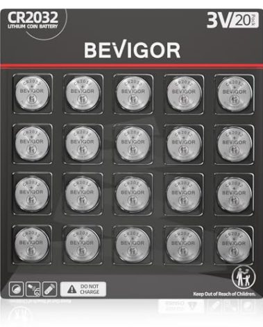 BEVIGOR 2032 Battery Compatible with Apple AirTag CR2032 Lithium 3V Coin Battery for Child Safety, Suitable for Key Fobs, Smart Sensors, Scales, Candles and More 20pcs