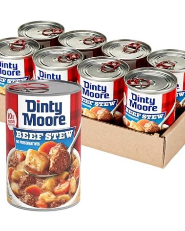 DINTY MOORE Beef Stew, 15 oz (8 Pack), Fully Cooked & Ready-To-Eat with Fresh Potatoes & Carrots, Gluten-Free, 10g Protein, No Preservatives, Perfect for Noodles, Biscuits & Hot Pies