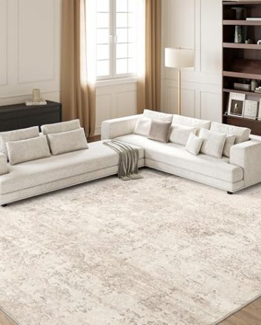 Art&Tuft Washable Rugs 8x10, Anti-Slip Backing Abstract 8x10 Rug, Stain Resistant Rugs for Living Room, Foldable Machine Washable Area Rug (TPR53-Beige, 8'x10')