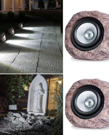 Outdoor Solar rock lights,IP65 Waterproof LED Super Bright spotlights, suitable for house exteriors, stairways, garden statues, sidewalks, pond rock landscapes, and palm tree display lighting- 2Pcsk