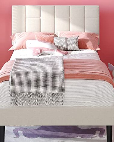 LIKIMIO Twin Bed Frame with Headboard, Modern Upholstered Platform Bed with Headboard and Wood Slat Support, Noise-Free, No Box Spring Required, Beige