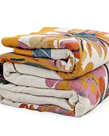 100% Cotton Throw Blanket for Bed Couch Fall 98''x 98'' Super Soft Muslin Blankets Warm Boho Quilt Lightweight Farmhouse Decorative Bed Blankets