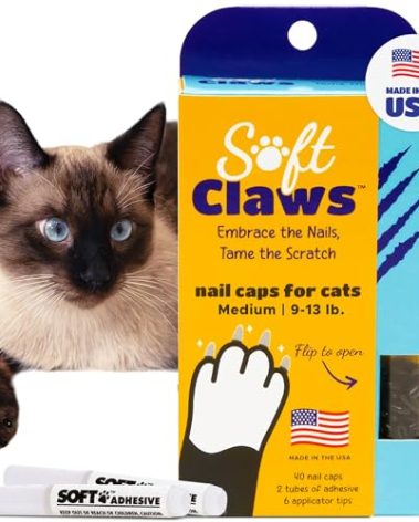 Soft Claws Cat Nail Caps for Medium Cats – (40 Caps, Black) - Made in USA - Veterinarian-Developed | Protects Furniture & Skin - Easy to Apply, Long-Lasting Anti-Scratch Soft Cat Claw Covers