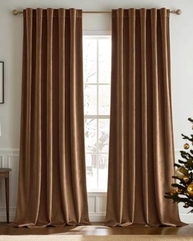 Woaboy Back Tab & Rod Pocket Velvet Curtains 120 Inches, Brown Classical Thermal Insulated Light Blocking Window Drapes for Bedroom Living Room Privacy, Extra Long Blackout Curtains 2 Panels Set