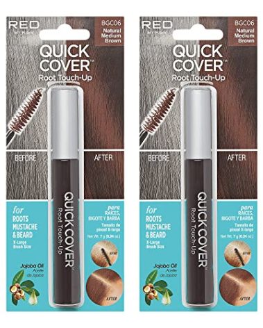 RED by KISS Quick Cover Root Touch Up Rescue (Natural Medium Brown 2 Pack) Mascara Natural Water-Resistant Temporary Gray Concealer Cover Up Brush for Hair Mustache & Beard, Formulated with Jojoba Oil