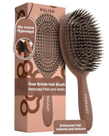 FRAMAR Soft Boar Bristle Hair Brush For Women – Boars Hair Brush For Women, Boar Brush For Fine Hair, Hairbrush For Fine Hair, Soft Bristle Brush For Slick Back, Volume and Shine - Chocolate