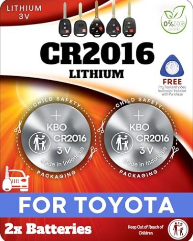 Key Fob Battery CR2016 for Toyota (2 Pack) - Replacement for Toyota Camry, Corolla, Highlander, 4Runner, Avalon, Prius C, Sequoia, Tacoma, Tundra Smart Key (HYQ12BBY, HYQ12BDC) - Check Fitment Guide