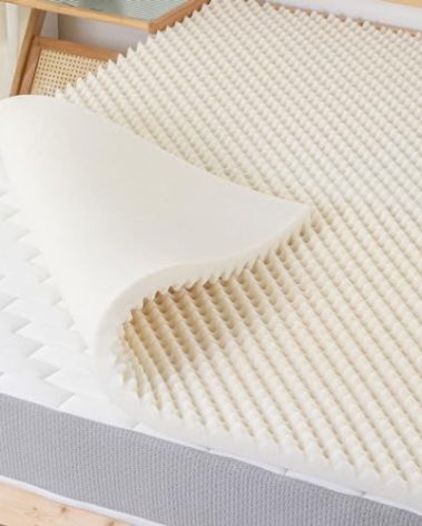 Treaton, 2-Inch Convoluted Copper-Infused Memory Foam Mattress Toppers, Cooling and Pressure Relieving with Airflow Design, Queen, Beige
