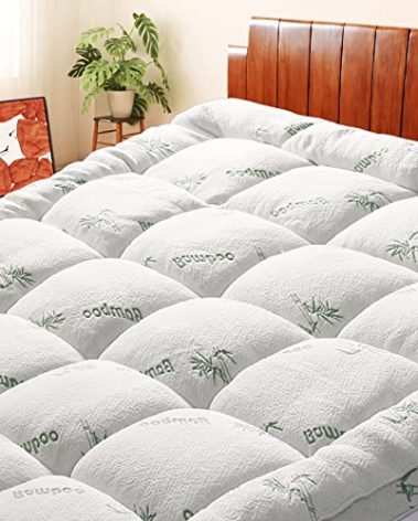 Mattress Topper Queen Size, Cooling Extra Thick Breathable Viscose Made from Bamboo Mattress pad, Soft Quilted Fitted Mattress Cover with 1000 GSM Down Alternative Fill (8-21”Deep Pocket)
