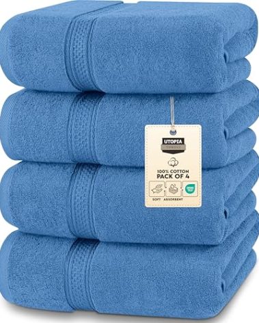 Utopia Towels 4 Pack Premium Bath Towels Set, 27 by 54 Inches, 100% Ring Spun Cotton 600GSM, Lightweight and Highly Absorbent Quick Drying Towels, Perfect for Daily Use, Electric Blue