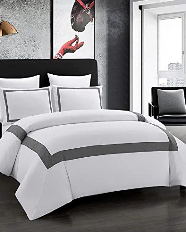 OSVINO Hotel Duvet Cover Set King Size 3Pcs Microfiber Grey Line Pattern Bedding Collection Ultra Soft Breathable Duvet Cover with Pillowcases