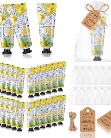 Dansib 48 Sets Baby Shower Hand Cream Party Favors for Guests Gift Bulk Travel Size Hand Lotion Set for Baby Shower Wedding Christmas(Lemon)
