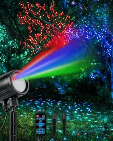 Laser Christmas Projector Lights Outdoor, RGB 3 Color Moving Firefly Starry Lights Show with RF Control, Otudoor Waterproof Laser Holiday Decor for House Garden Party Wedding Xmas Halloween