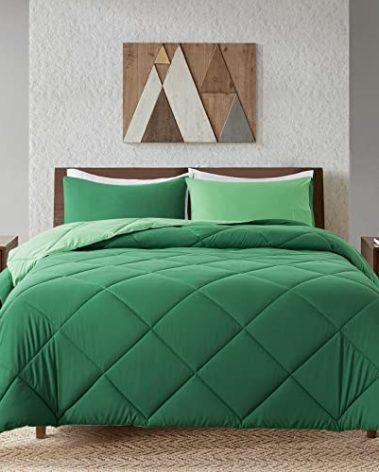 Decroom Lightweight Queen Comforter Set with 2 Pillow Sham - 3 Pieces Set - Quilted Down Alternative Comforter/Duvet Insert for All Season - Olive Green/Grass Green - Queen Size