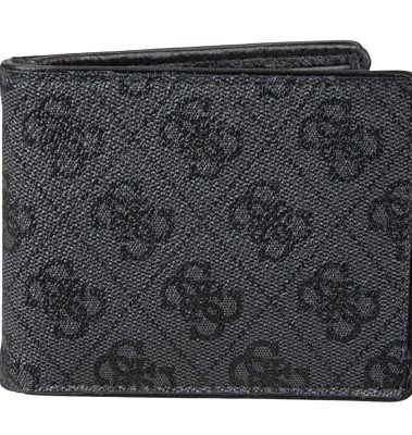 Guess Men's Leather Slim Bifold Wallet, Charcoal/Black, One Size