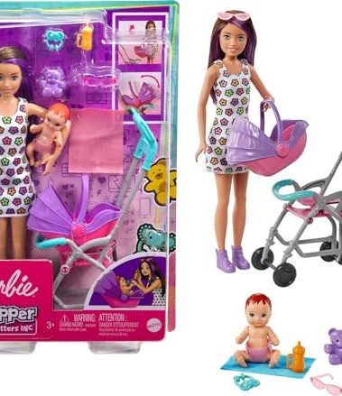 Barbie Skipper Babysitters, Inc. Playset with Skipper Babysitter Doll (Brunette), Stroller, Baby Doll & 5 Accessories, Toy for 3 Year Olds & Up