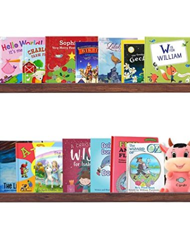 AZSKY Floating Book Shelves Wall Mounted Photo Shelf Picture Ledge Deep Walnut Display Shelves for Home Living Room Bedroom Bathroom Office Set of 2