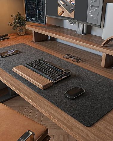 Felt Desk Mat | Computer Mat for Desk(36x12Inches) | Large Felt Mouse Pad and Keyboard Mat | Desk Protector for Office | Dark Gray