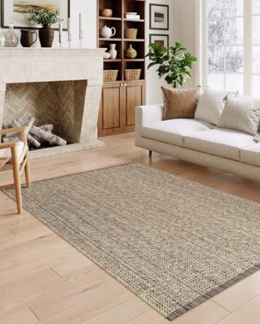 LEEVAN Washable Area Rug 4x6, Hand-Woven Cotton and Polyester Living Room Rug, Natural Braided Bedroom Rug, Farmhouse Indoor/Outdoor Floor Carpet for Patio, Nursery, Office