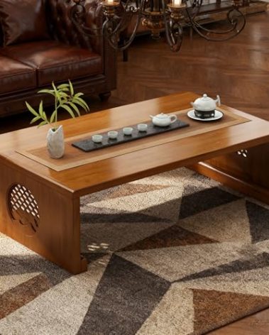 Japanese Floor Table Solid Wood Japanese Folding Table No Assembly, Bamboo Folding Coffee Table Low Tatami Table Portable, Foldable Japanese Style Low Tea Table for Sitting on The Floor Easy Storage
