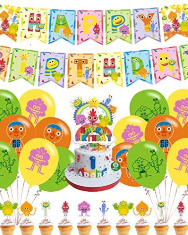 Super Songs Party Decorations, Cartoon Kids Songs Supplies With Happy Birthday Banner, Cupcake Cake Toppers, Balloons for Kids Birthday Party Baby Shower